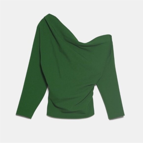 ZARA Draped Off The Shoulder Blouse Top Emerald Green Size Small NWT - Picture 3 of 13